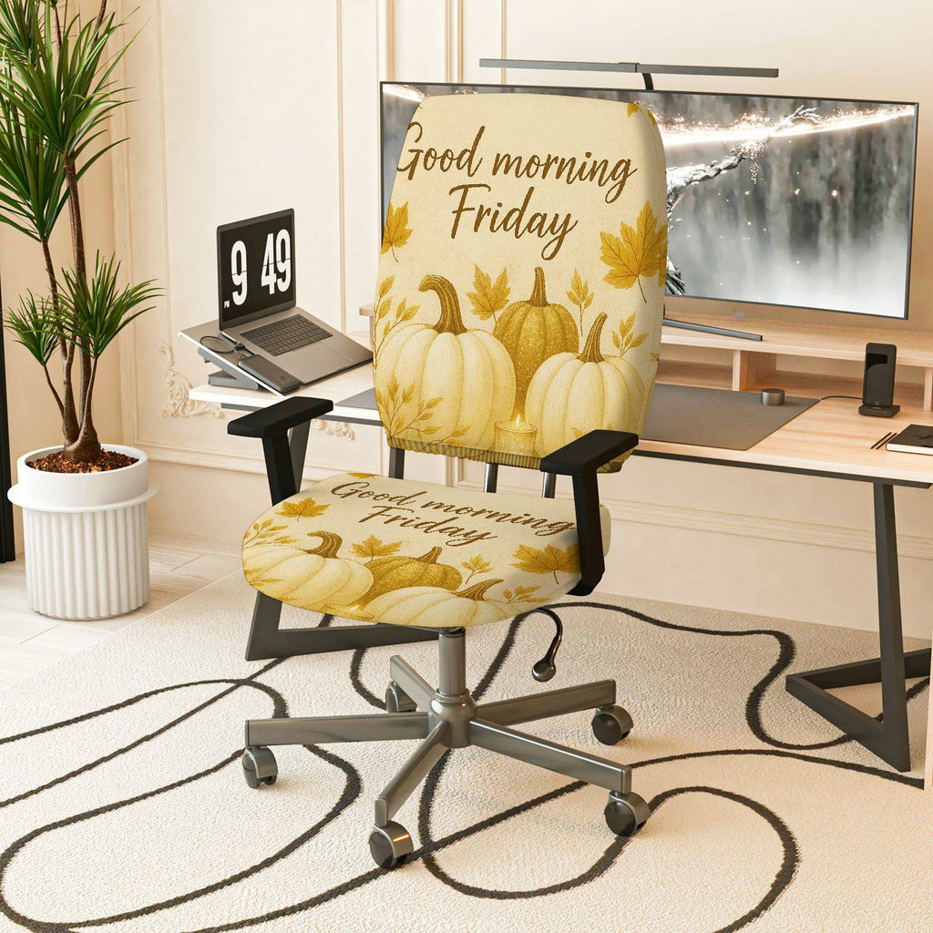 2-Piece Autumn Pumpkin Maple Friday Thanksgiving  Computer Chair Cover Set, Seat and Backrest