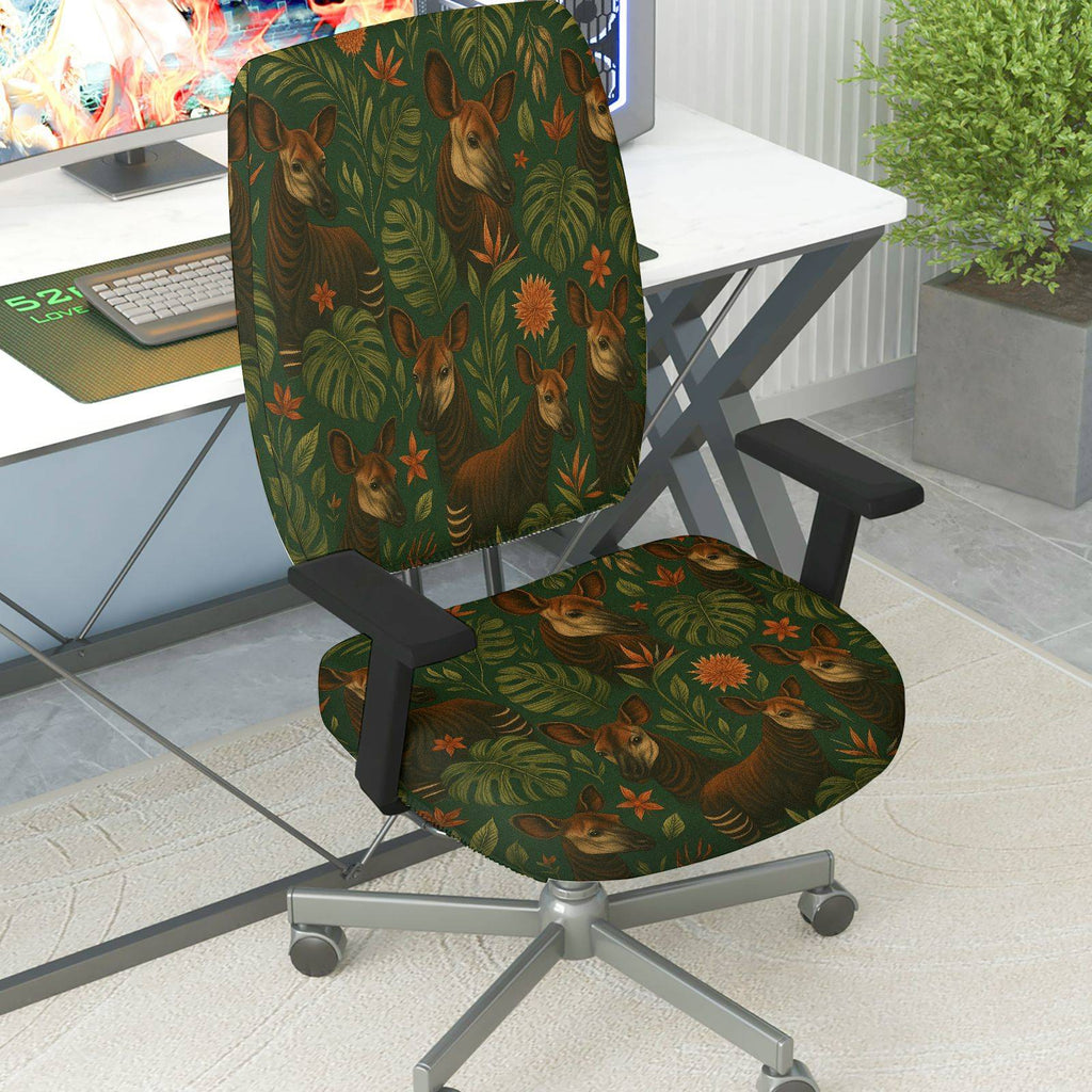 2-Piece Animal Floral Jungle Plant Nature  Computer Chair Cover Set, Seat and Backrest