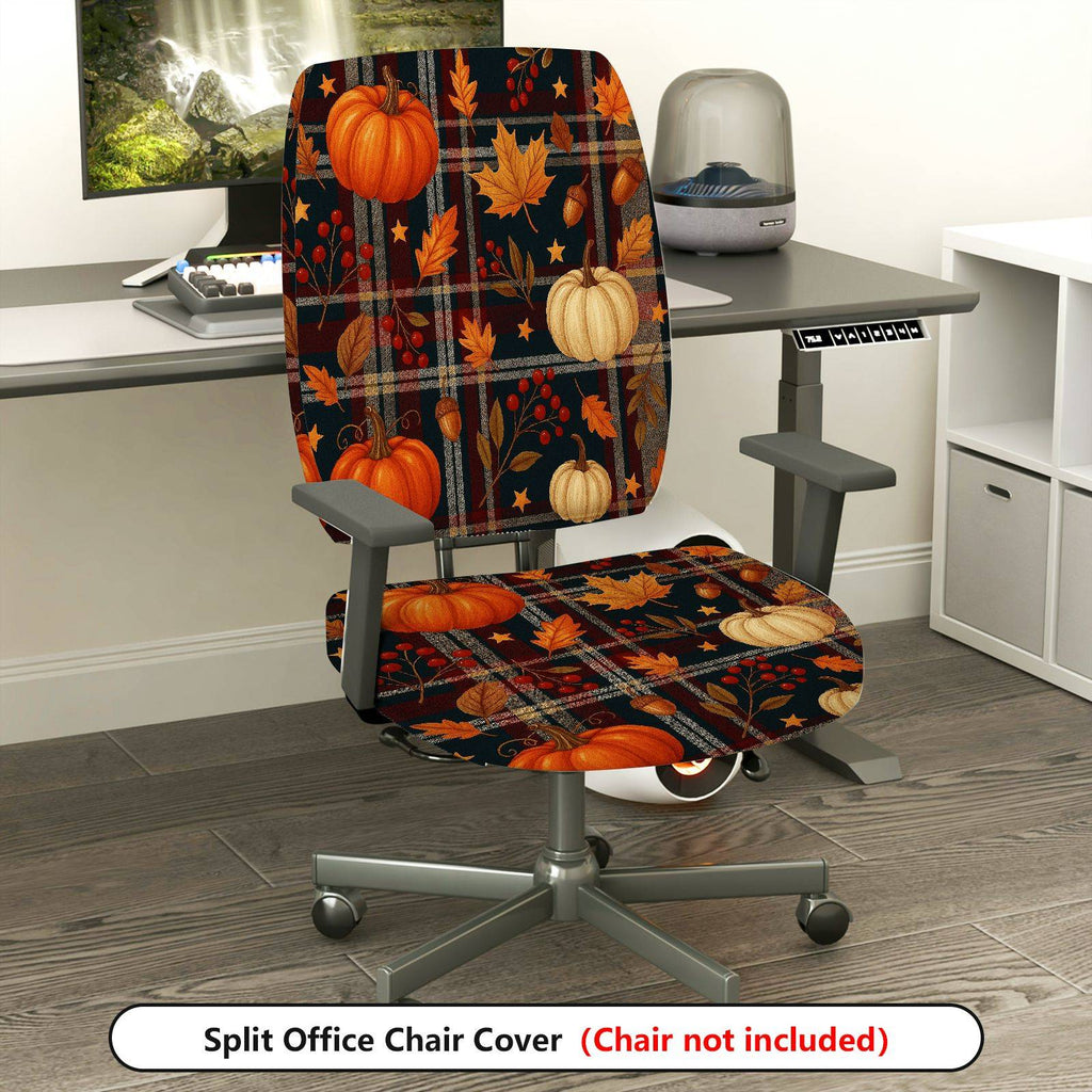 2-Piece Autumn Thanksgiving Pumpkin Leaves Acorn Berry  Computer Chair Cover Set, Seat and Backrest