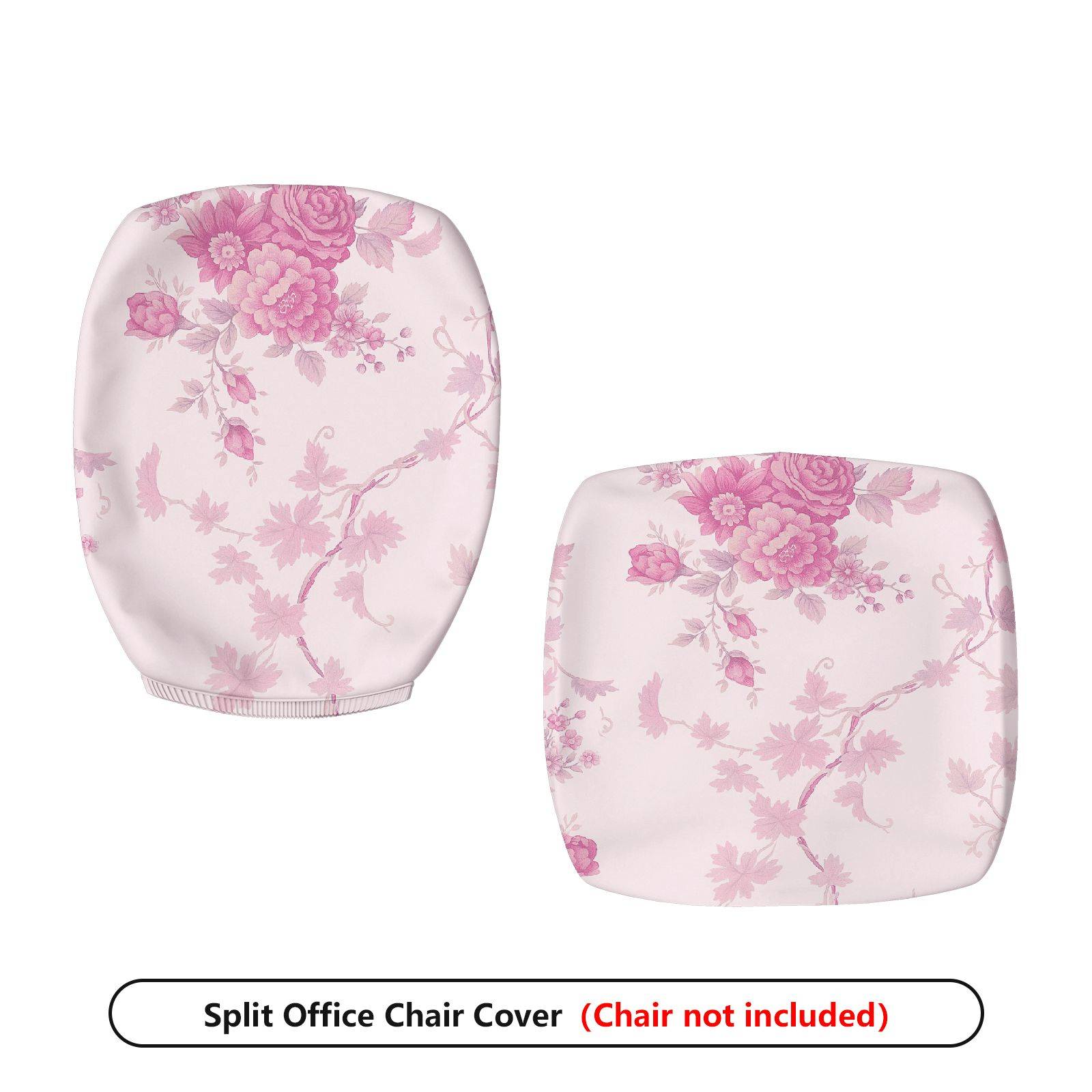 2-Piece Floral Pink Leaf Flower Pattern  Computer Chair Cover Set, Seat and Backrest