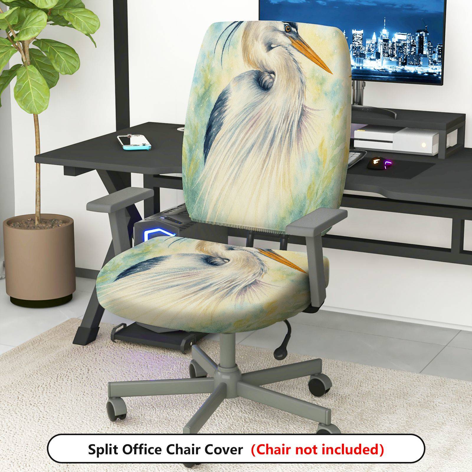 2-Piece Animal Bird Art Elegant Nature  Computer Chair Cover Set, Seat and Backrest