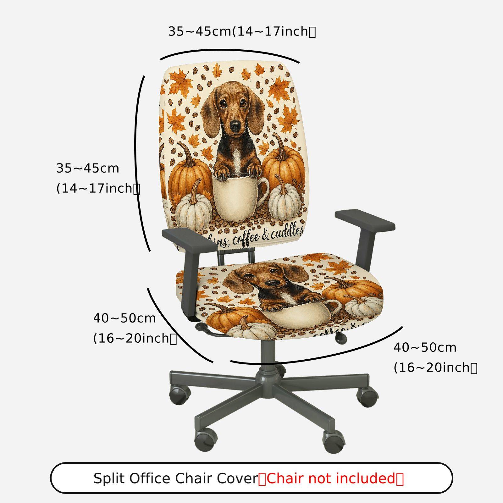 2-Piece Autumn Puppy Pumpkin Leaves Coffee  Computer Chair Cover Set, Seat and Backrest