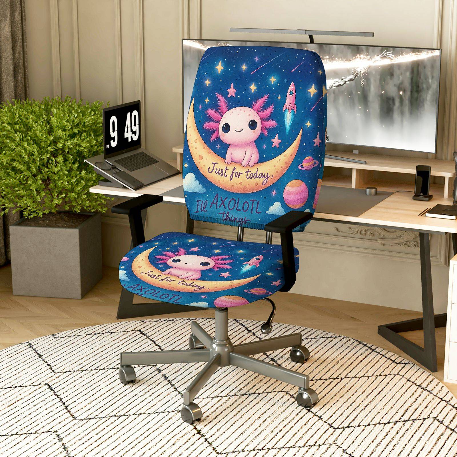 2-Piece Axolotl Moon Star Galaxy Space  Computer Chair Cover Set, Seat and Backrest
