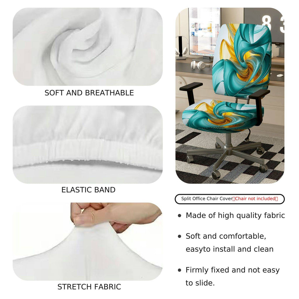 2-Piece Abstract Turquoise Golden Swirl Artistic Vibrant  Computer Chair Cover Set, Seat and Backrest