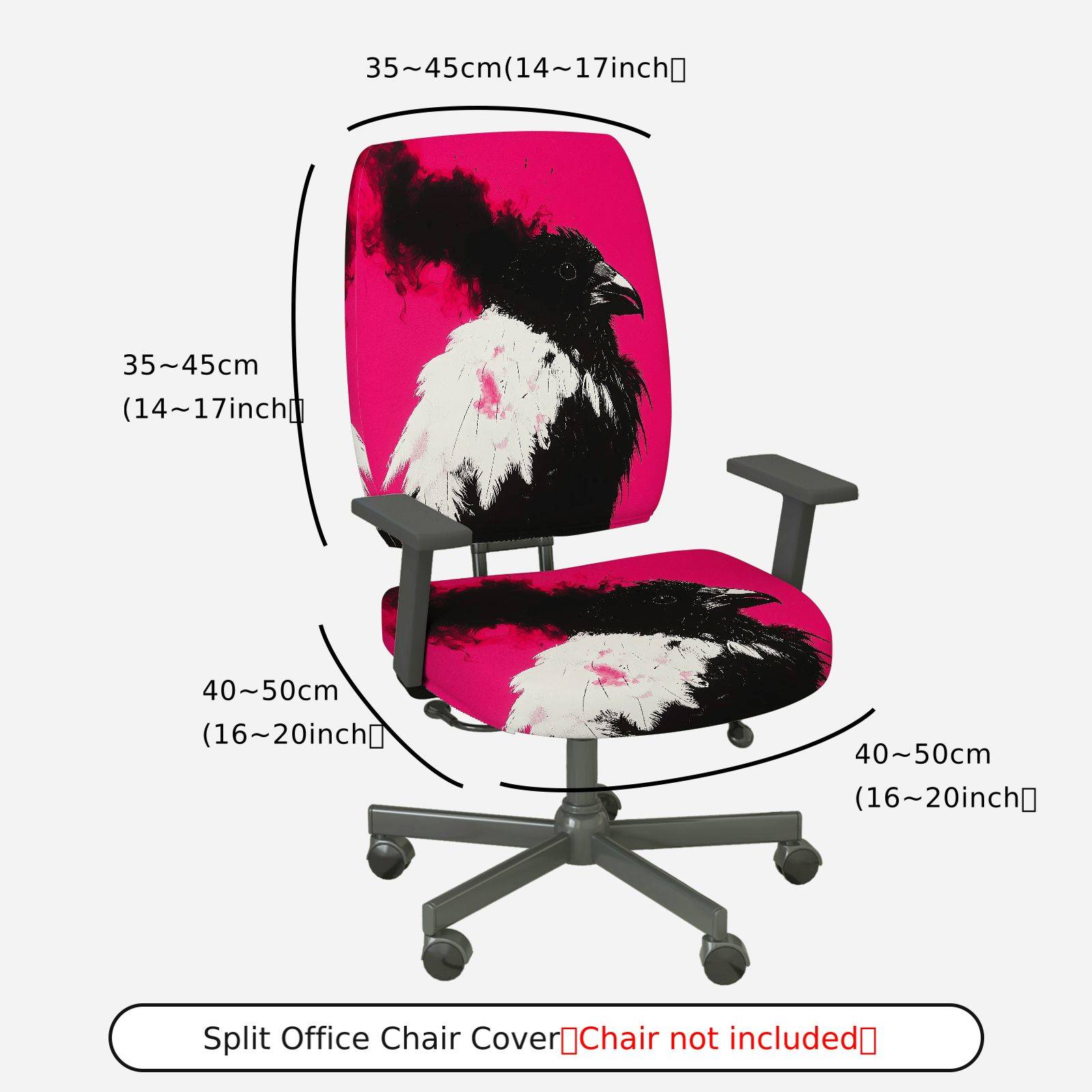 2-Piece Artistic Raven Gothic Dark Bird Pink  Computer Chair Cover Set, Seat and Backrest