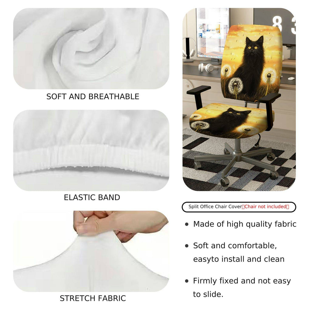 2-Piece Black Cat Dandelion Sunset Art Stylish  Computer Chair Cover Set, Seat and Backrest