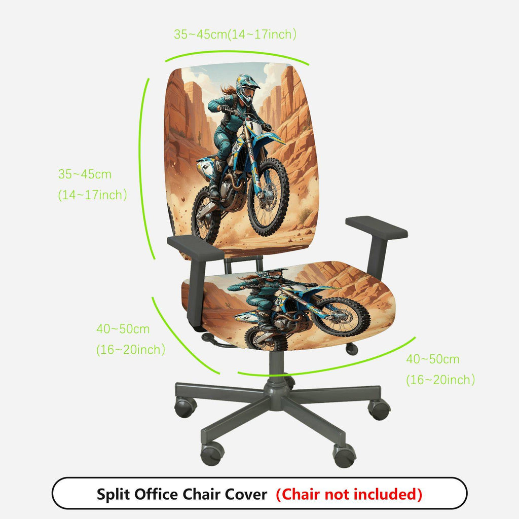 2-Piece Adventure Sport Racing Desert Motocross Dirtbike  Computer Chair Cover Set, Seat and Backrest