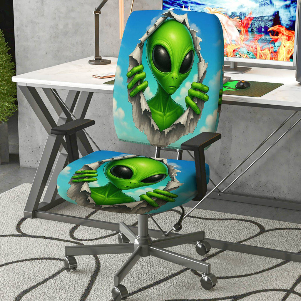 2-Piece Alien Sci-Fi Fun Creative Unique  Computer Chair Cover Set, Seat and Backrest