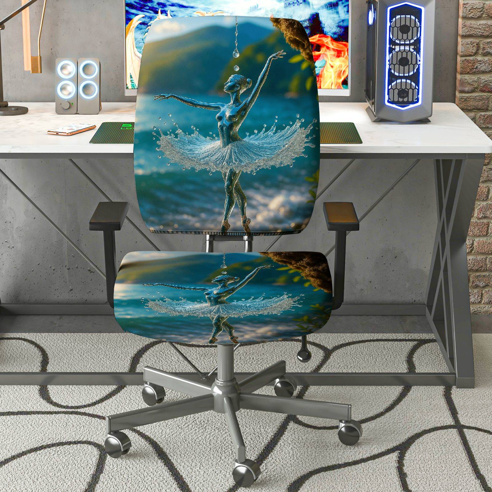2-Piece Ballerina Art Water Fantasy Unique Elegant Abstract  Computer Chair Cover Set, Seat and Backrest
