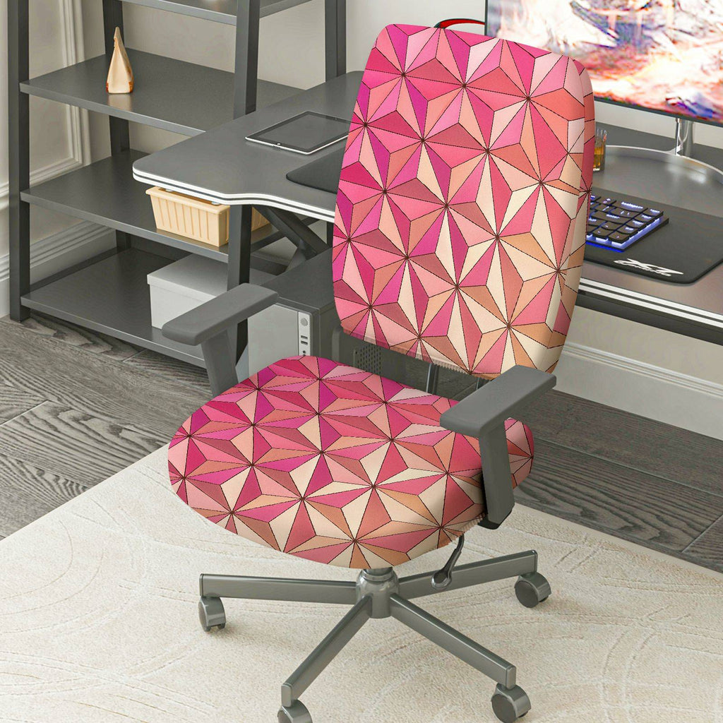 2-Piece Geometric Pink Pattern Modern Stylish  Computer Chair Cover Set, Seat and Backrest