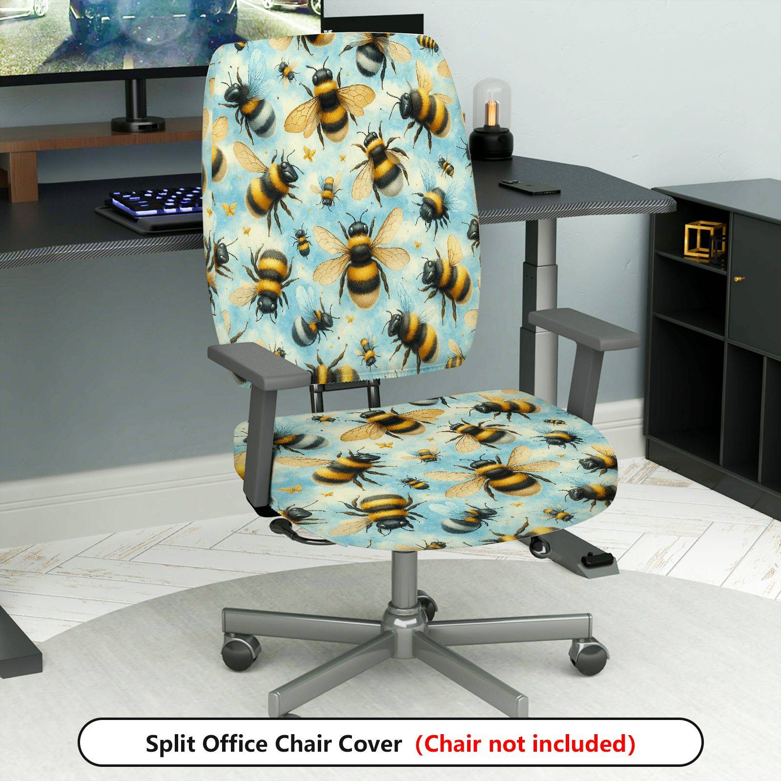 2-Piece Animal Nature Pattern Bee  Computer Chair Cover Set, Seat and Backrest