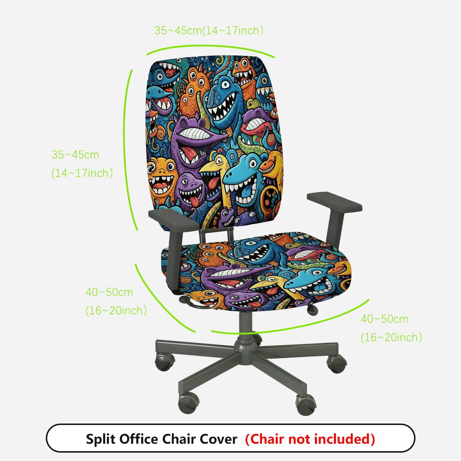 2-Piece Animal Fun Colorful Vibrant Pattern  Computer Chair Cover Set, Seat and Backrest