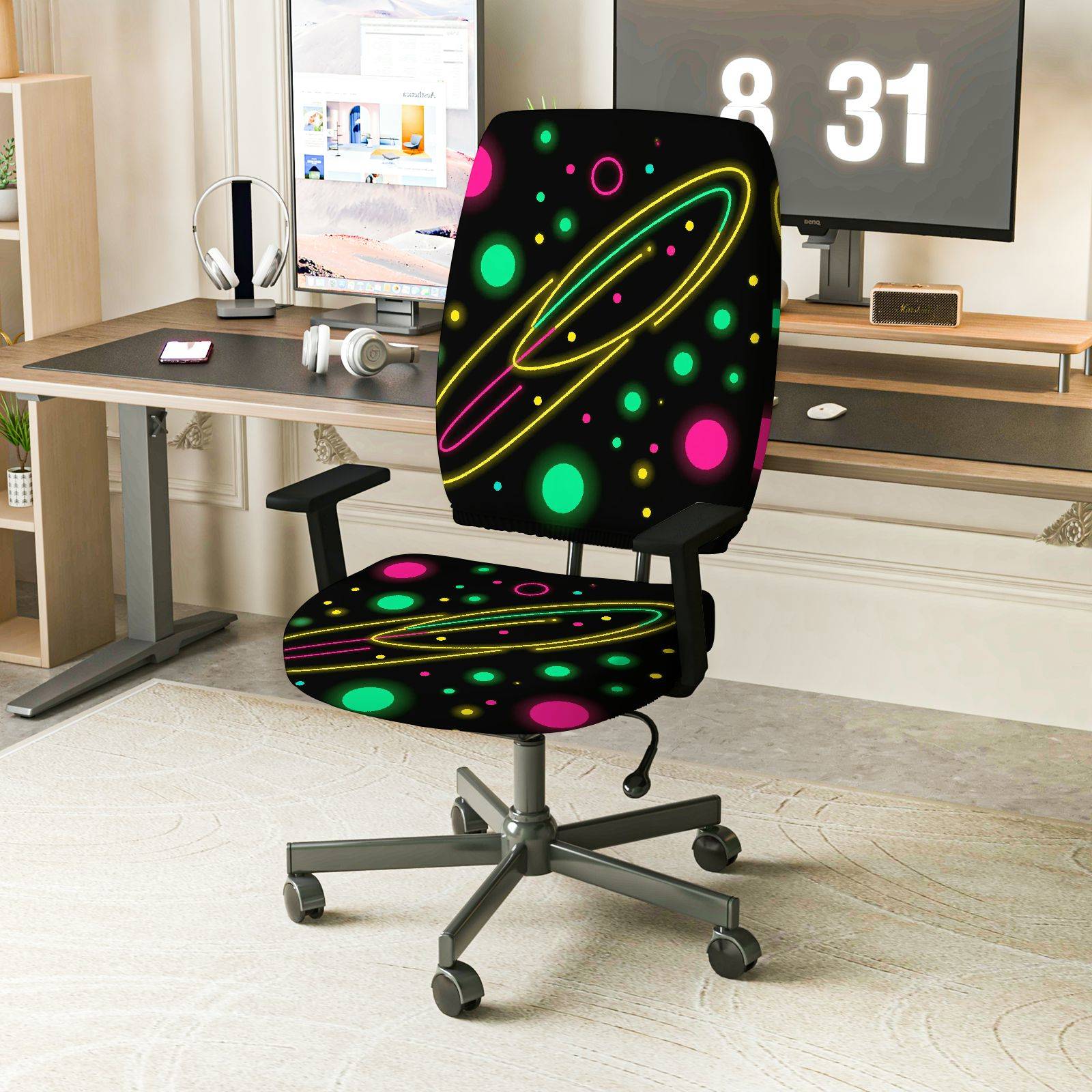 2-Piece Colorful Geometric Pattern  Computer Chair Cover Set, Seat and Backrest