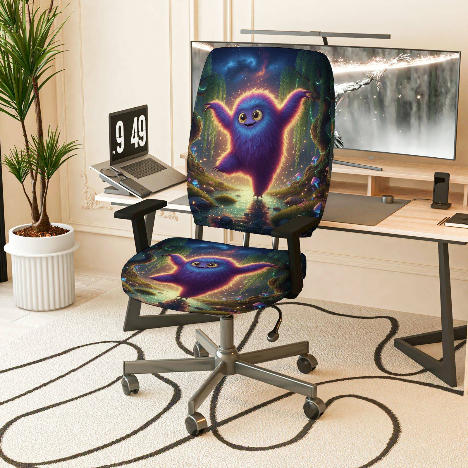 2-Piece Adorable Fantasy Creature Magic Forest Glow  Computer Chair Cover Set, Seat and Backrest