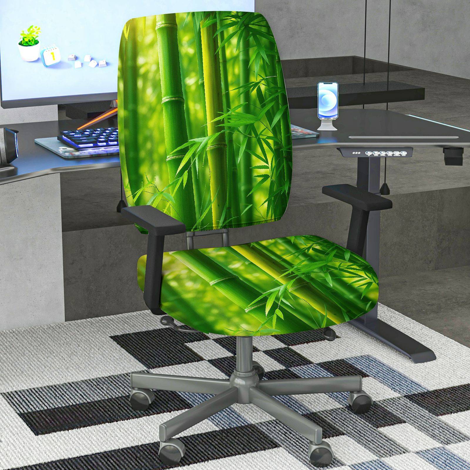 2-Piece Bamboo Grove Green Plant Leaves  Computer Chair Cover Set, Seat and Backrest