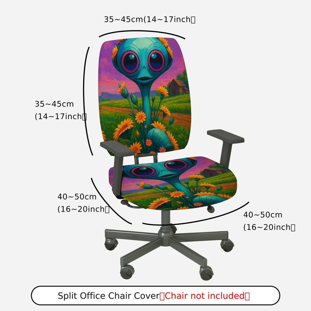 2-Piece Alien Floral Fantasy Art Colorful  Computer Chair Cover Set, Seat and Backrest