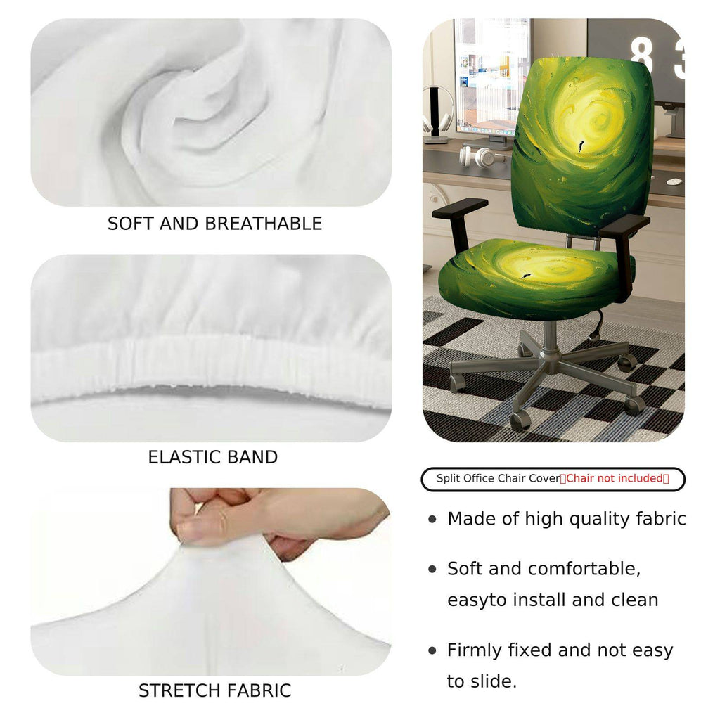 2-Piece Abstract Swirl Art Green Yellow  Computer Chair Cover Set, Seat and Backrest