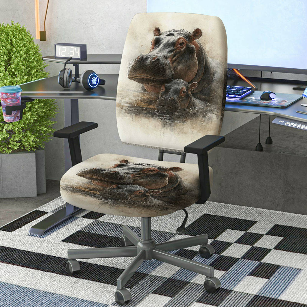 2-Piece Animal Hippo Print Decorative Stylish Creative Unique  Computer Chair Cover Set, Seat and Backrest