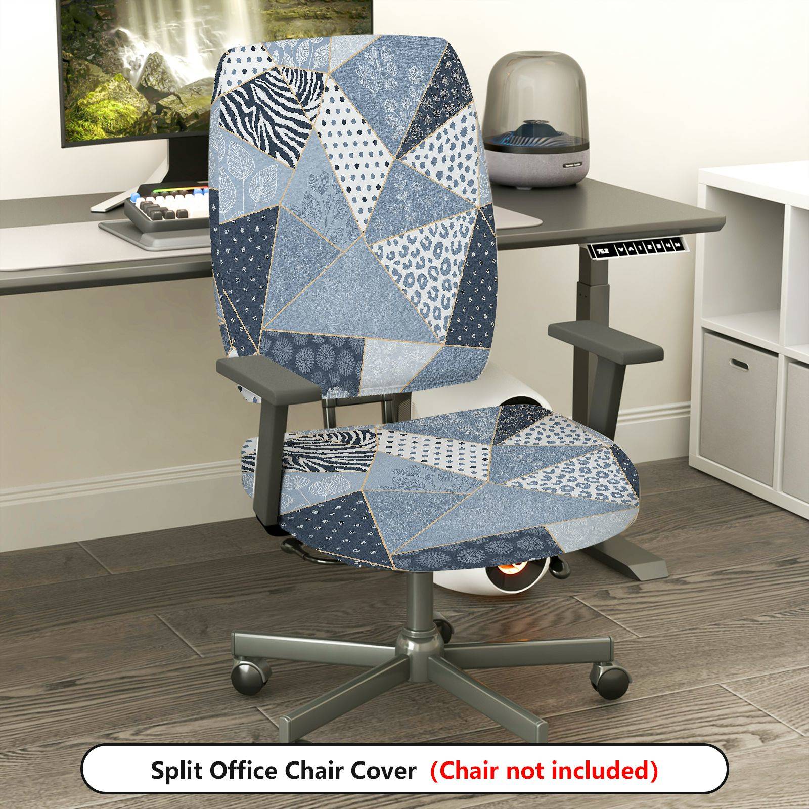 2-Piece geometric striped leopard print  Computer Chair Cover Set, Seat and Backrest