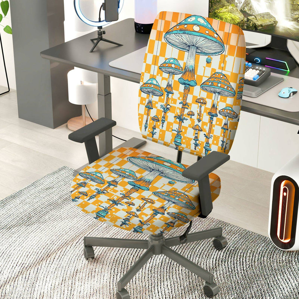 2-Piece Funky Colorful Geometric Mushroom Nature Art  Computer Chair Cover Set, Seat and Backrest