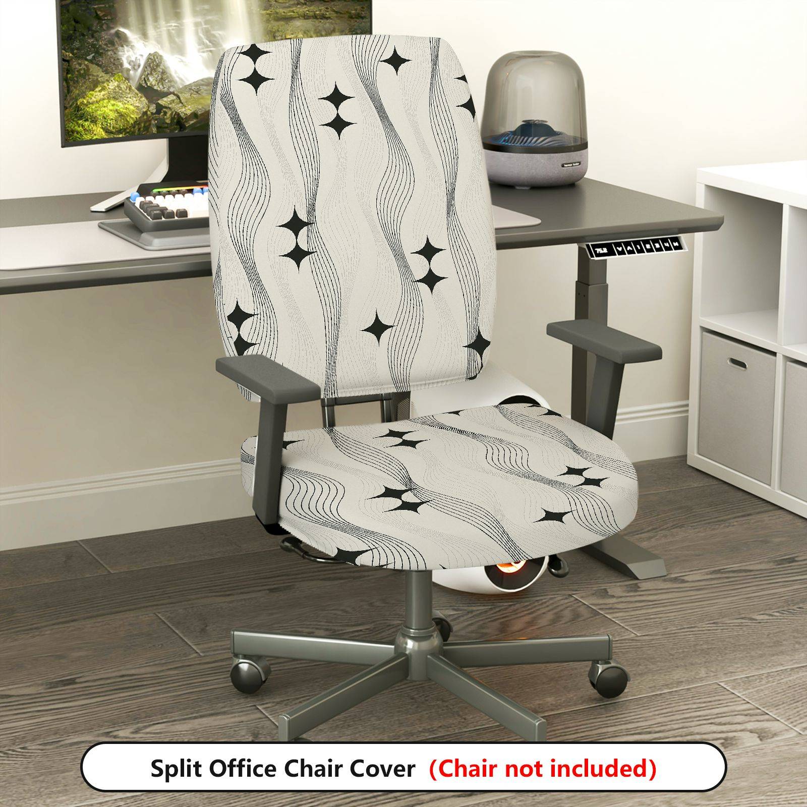 2-Piece Modern Pattern Geometric Design Star Wave  Computer Chair Cover Set, Seat and Backrest