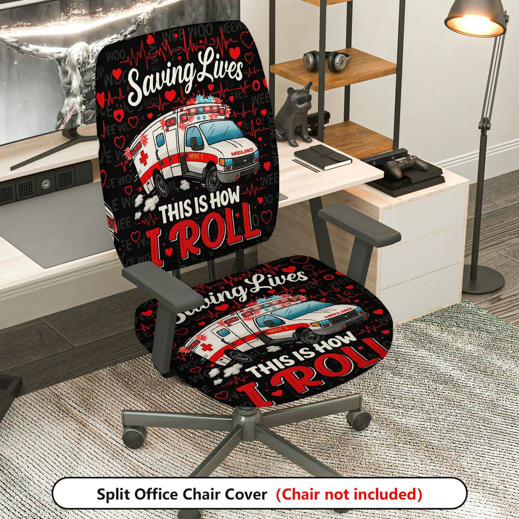 2-Piece Ambulance Heartbeat Saving Lives Medical Emergency  Computer Chair Cover Set, Seat and Backrest