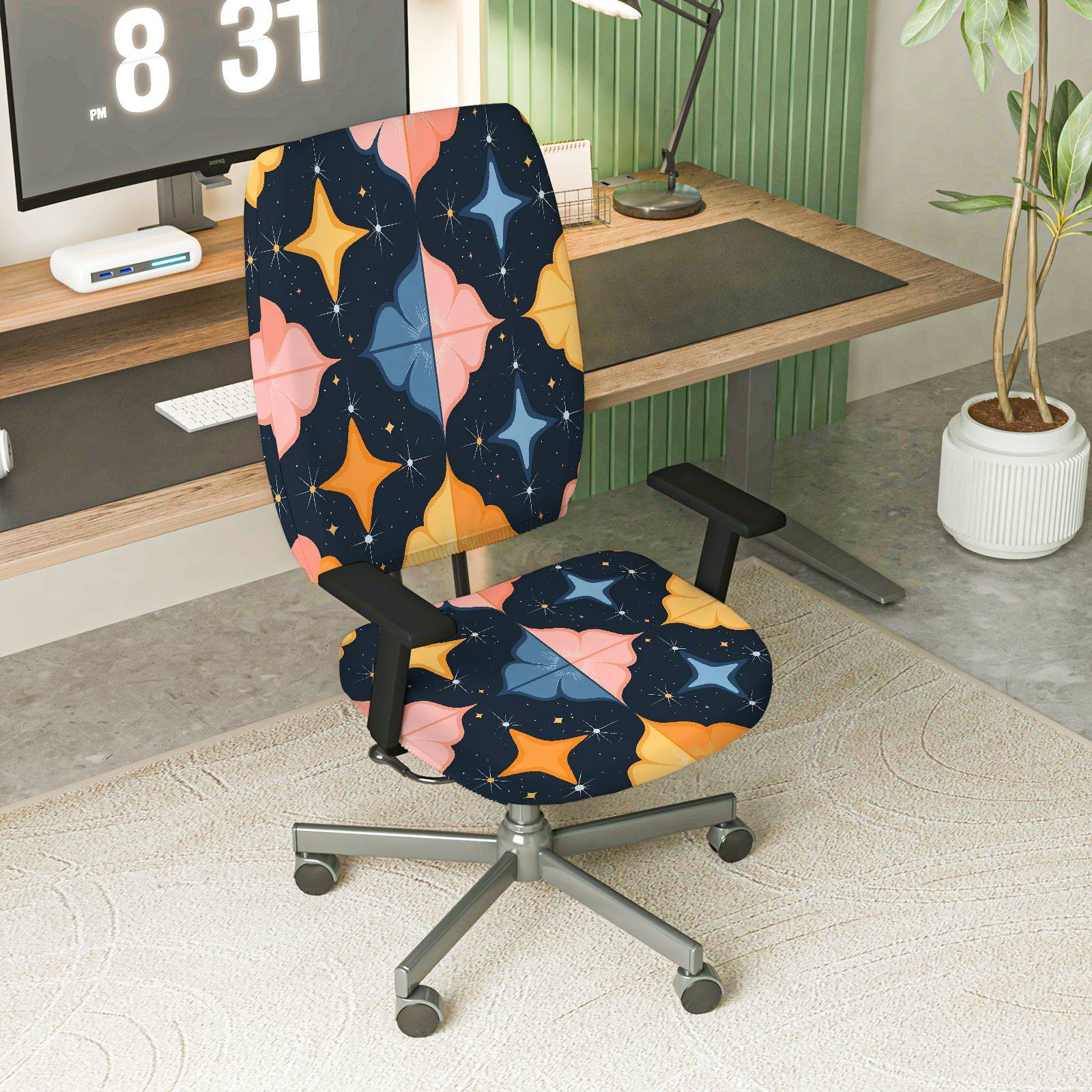 2-Piece Star Geometric Pattern Colorful Modern Stylish  Computer Chair Cover Set, Seat and Backrest