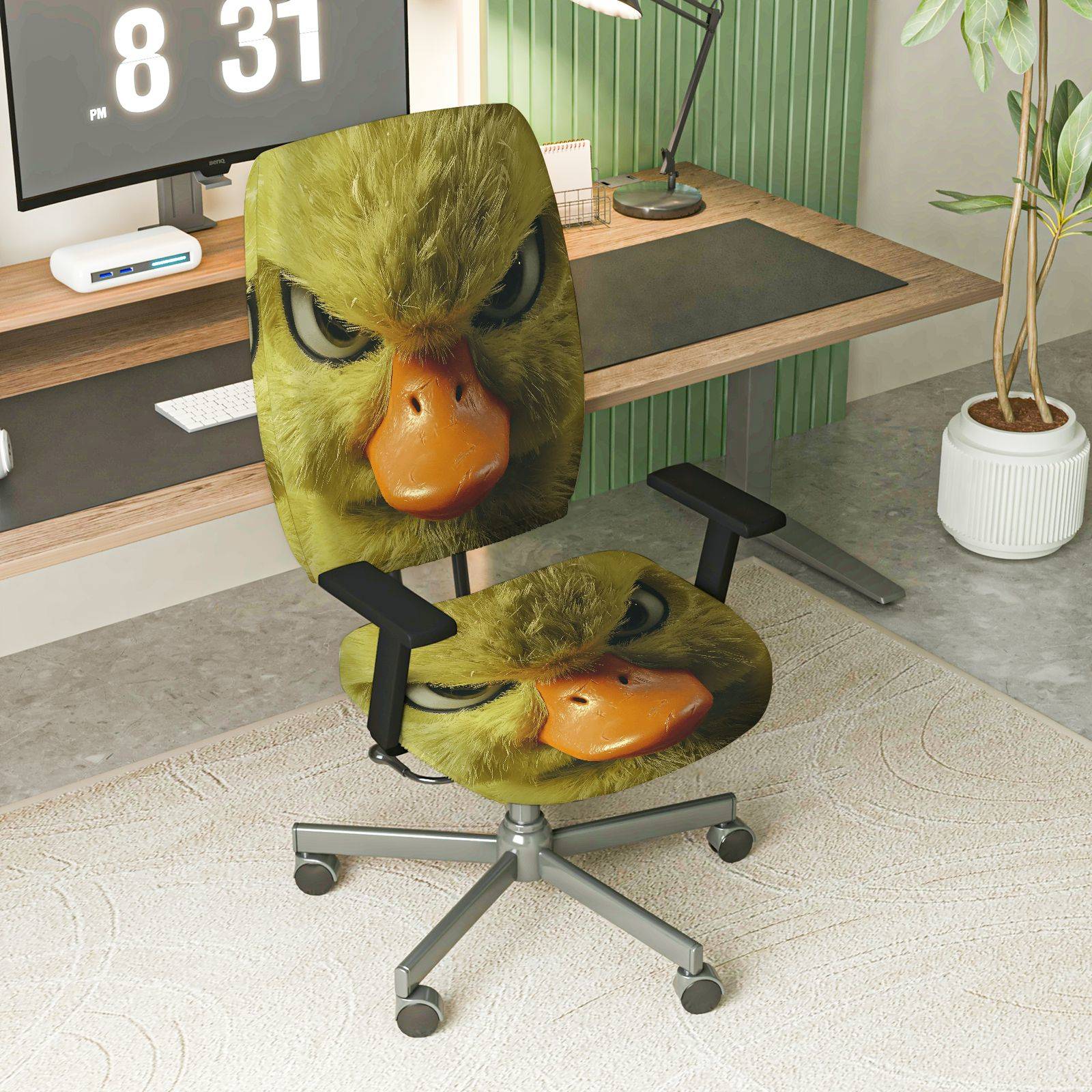 2-Piece Angry Duck Face Fun Unique Animal  Computer Chair Cover Set, Seat and Backrest