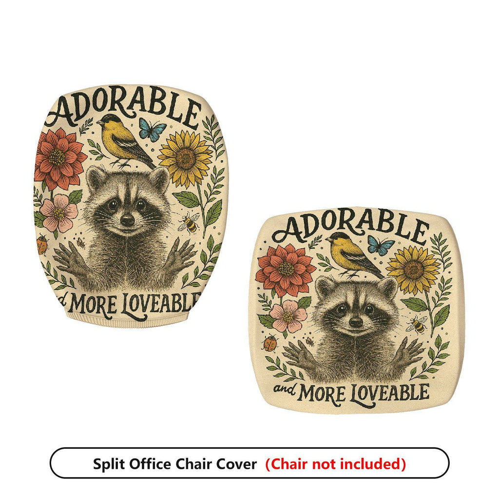 2-Piece Adorable Raccoon Floral Nature Animal  Computer Chair Cover Set, Seat and Backrest
