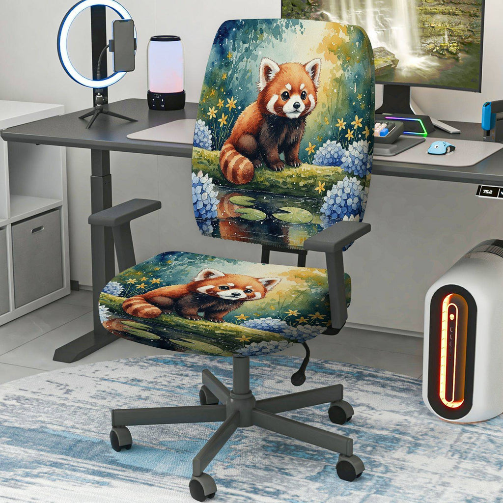 2-Piece Red Panda Nature Forest Animal  Computer Chair Cover Set, Seat and Backrest