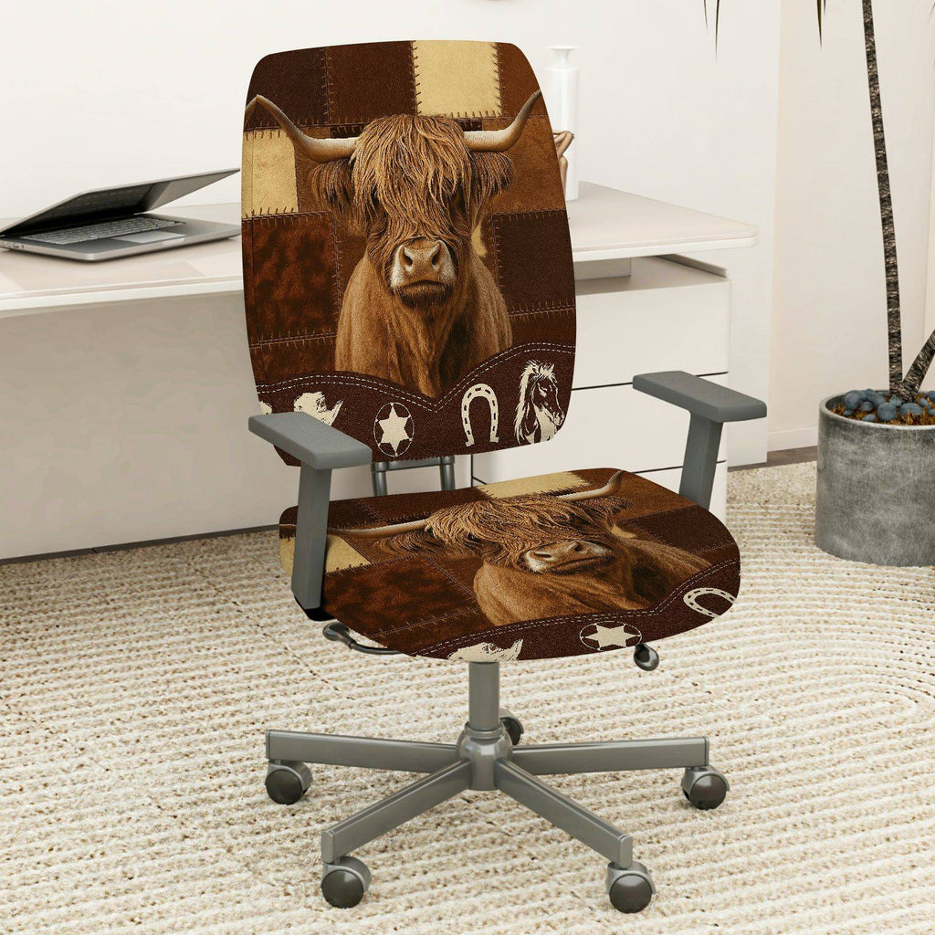 2-Piece Cow Western Farm Rustic Animal Country  Computer Chair Cover Set, Seat and Backrest