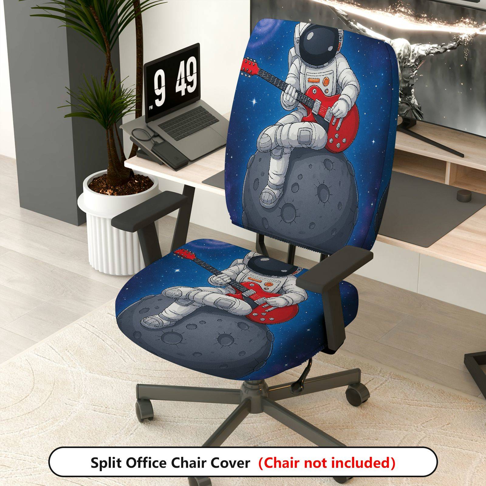 2-Piece Astronaut Outer Space Guitar Moon Star  Computer Chair Cover Set, Seat and Backrest