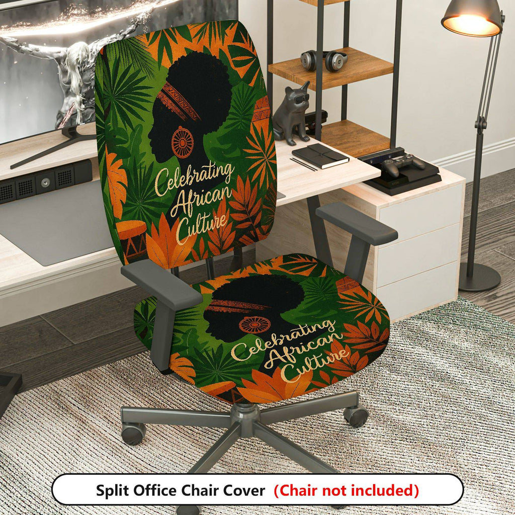 2-Piece African Culture Tribal Pattern Green Orange  Computer Chair Cover Set, Seat and Backrest