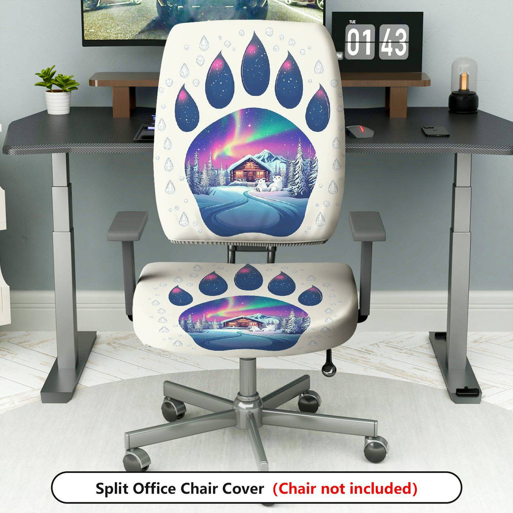 2-Piece Aurora Winter Cabin Snowflake Paw  Computer Chair Cover Set, Seat and Backrest
