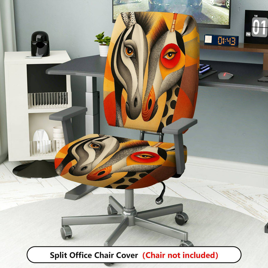 2-Piece Abstract Art Animal Colorful Unique Vibrant  Computer Chair Cover Set, Seat and Backrest