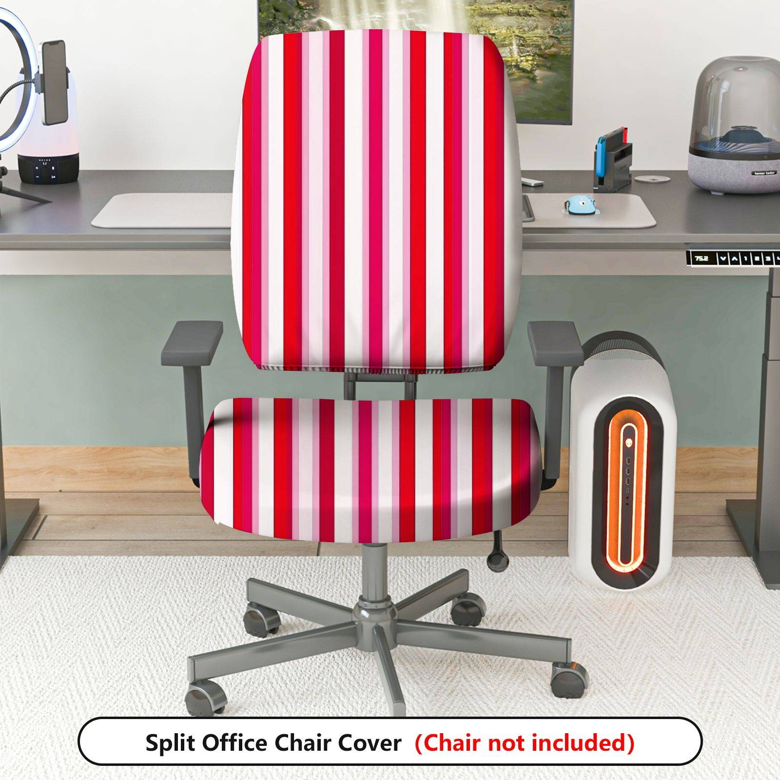 2-Piece Red Pink Striped Geometric Pattern  Computer Chair Cover Set, Seat and Backrest