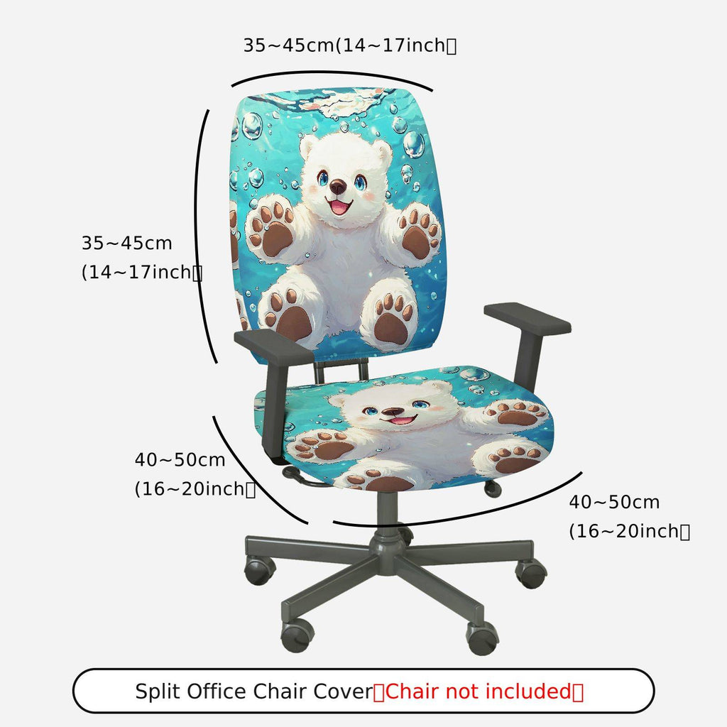 2-Piece Cute Polar Bear Blue Bubbles Animal Print  Computer Chair Cover Set, Seat and Backrest