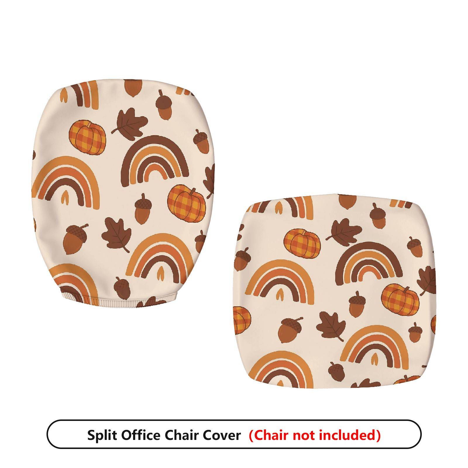 2-Piece Autumn Pumpkin Acorn Rainbow Leaves Thanksgiving  Computer Chair Cover Set, Seat and Backrest