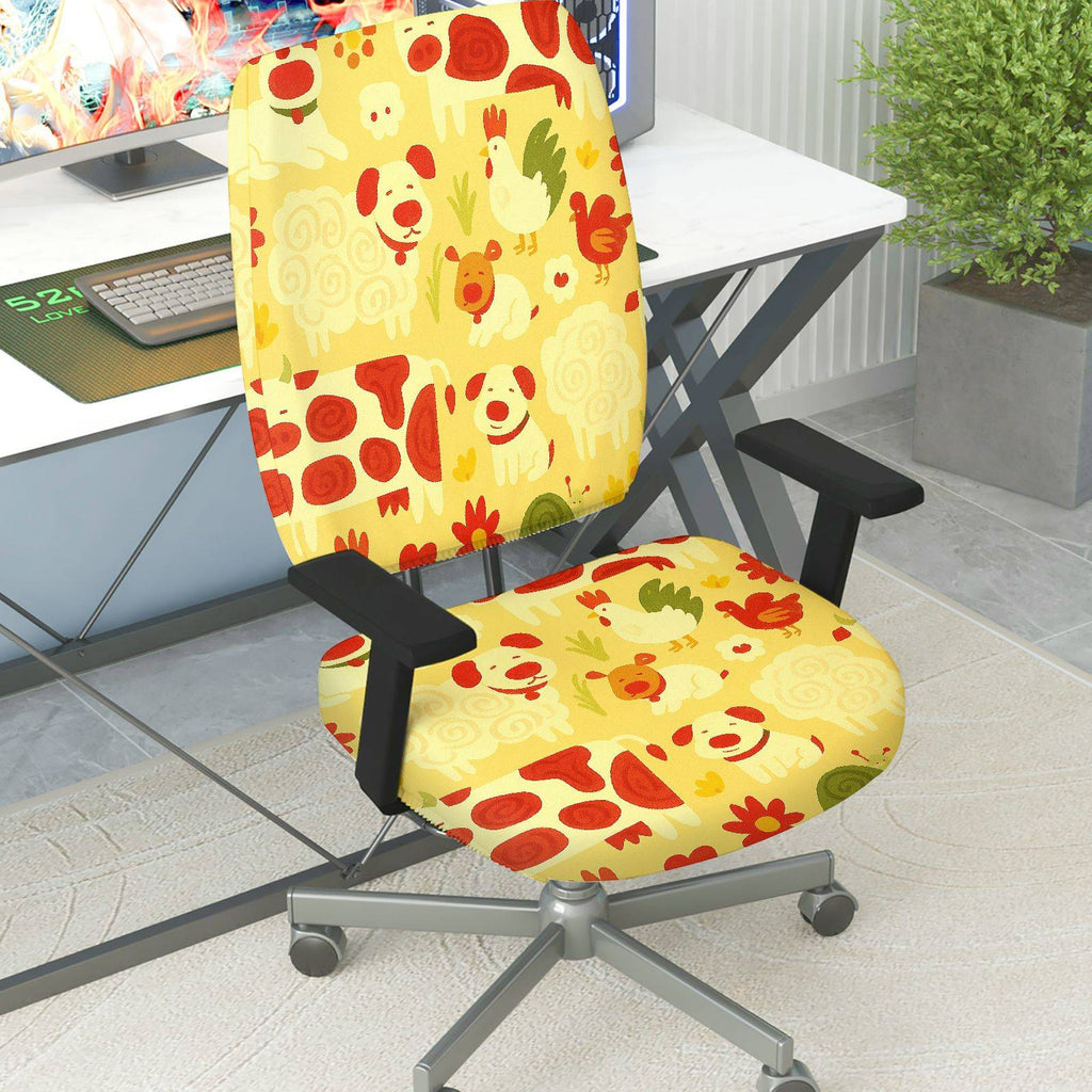 2-Piece Animal Pattern Farm Style Yellow Colorful  Computer Chair Cover Set, Seat and Backrest