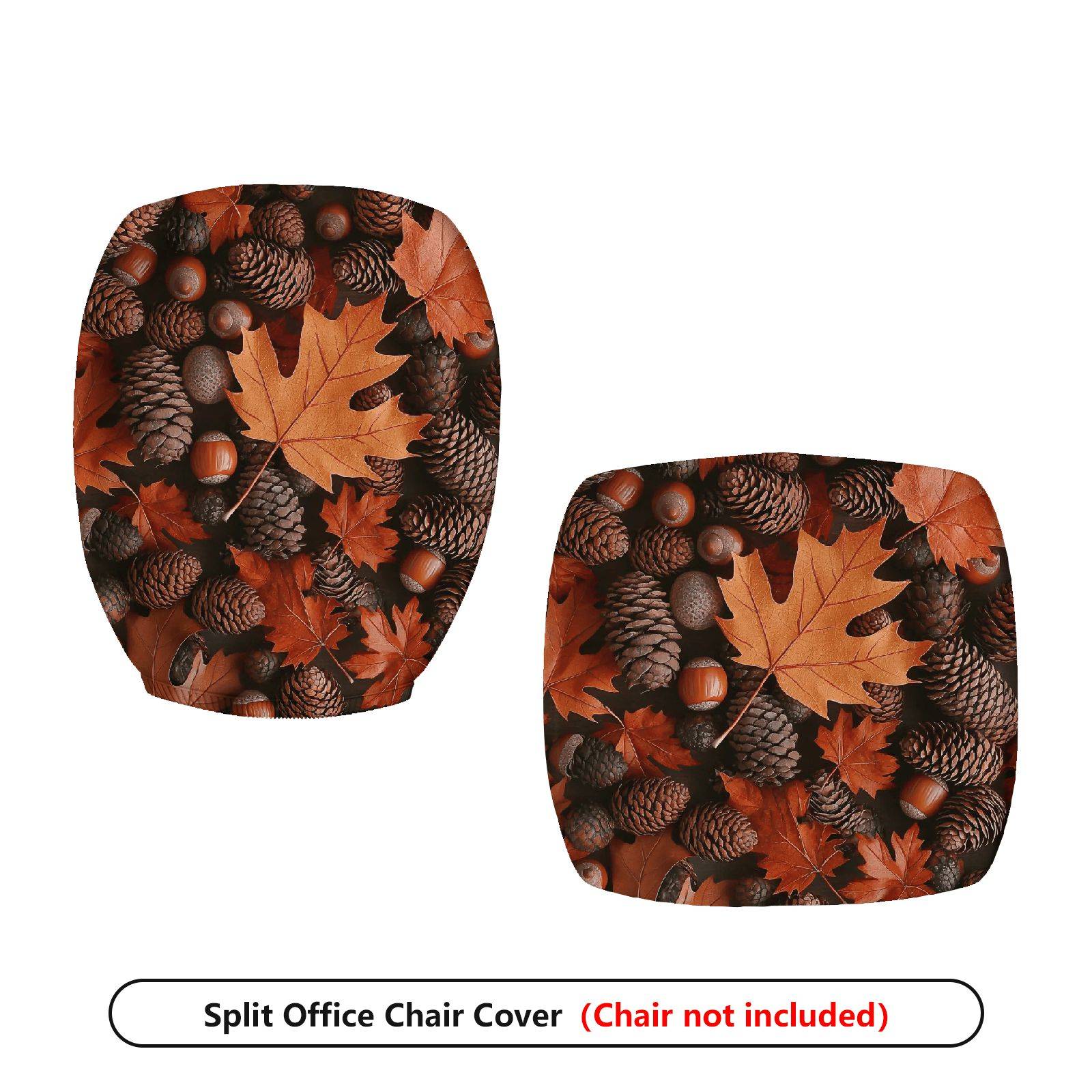 2-Piece Autumn Leaves Pinecones Acorns Fall Decorative  Computer Chair Cover Set, Seat and Backrest