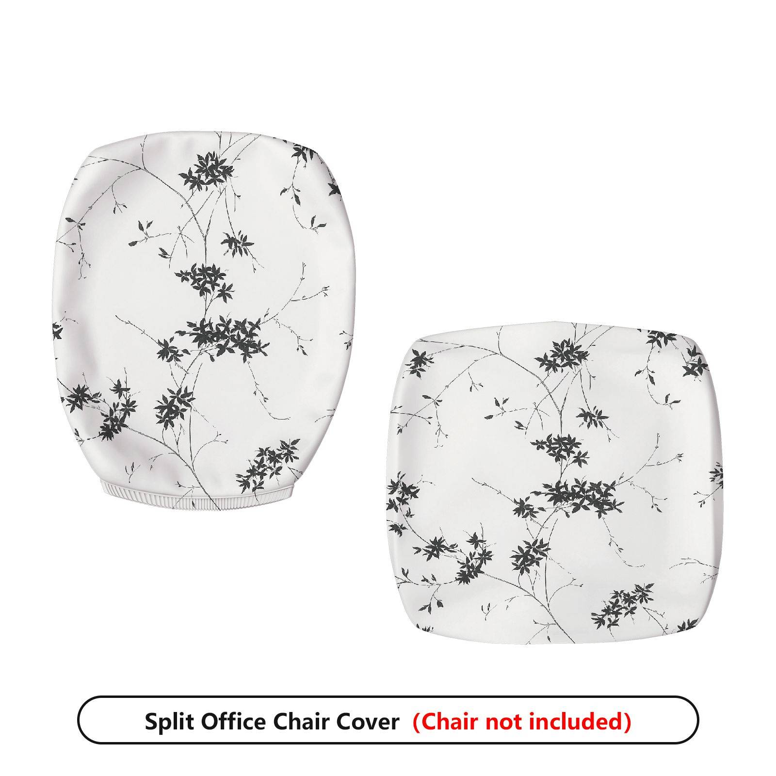 2-Piece Black Floral Printed Modern Elegant Decorative  Computer Chair Cover Set, Seat and Backrest
