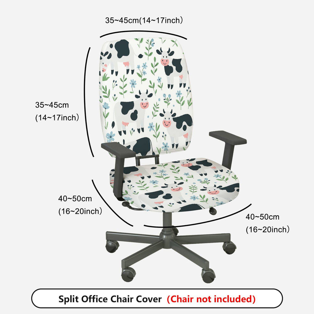 2-Piece Cow Floral Animal  Computer Chair Cover Set, Seat and Backrest