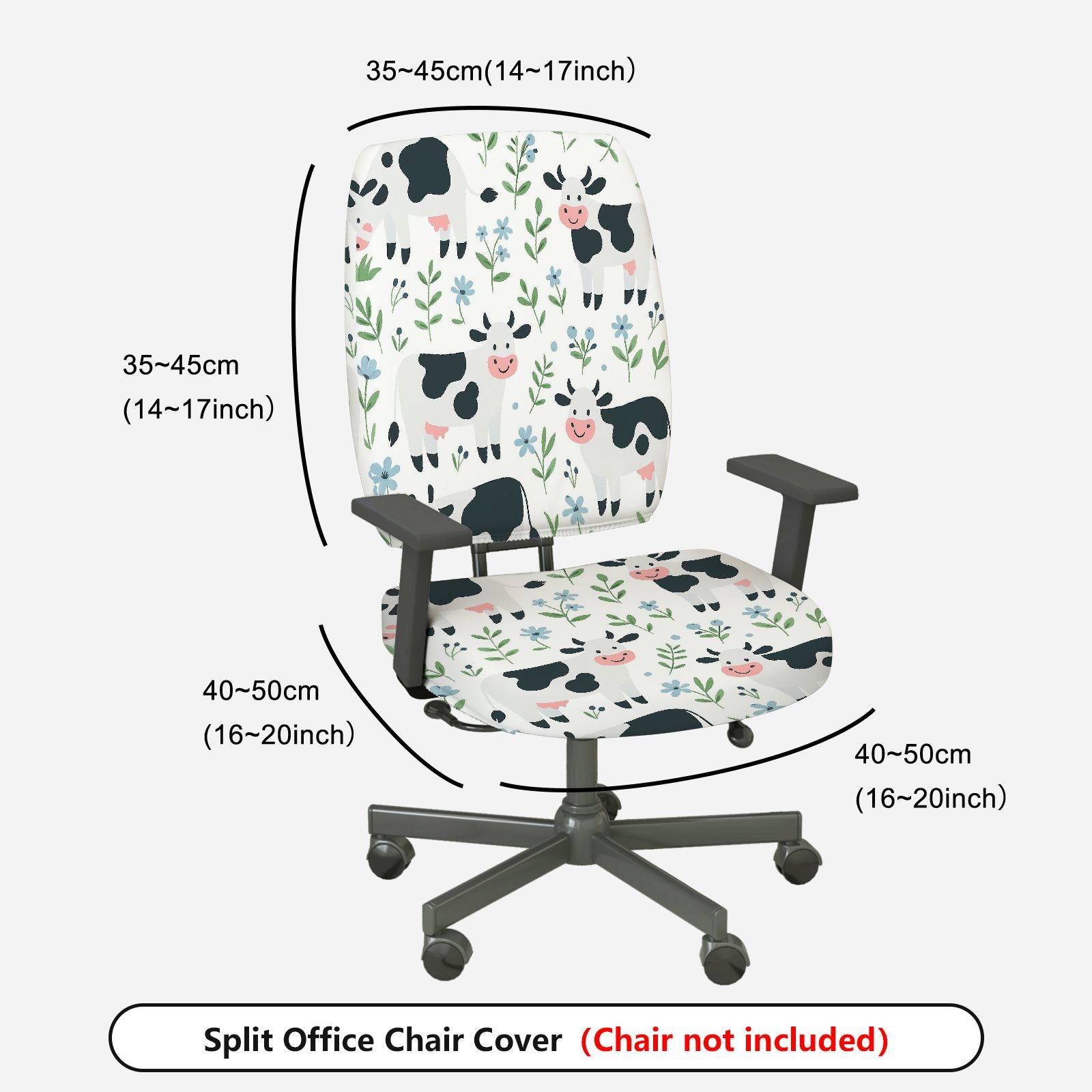 2-Piece Cow Floral Animal  Computer Chair Cover Set, Seat and Backrest