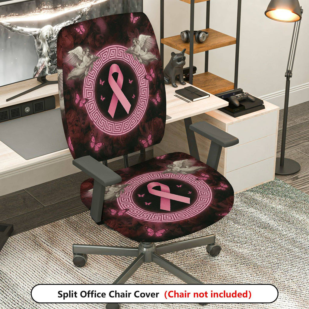 2-Piece Angel Butterfly Ribbon Pattern Pink  Computer Chair Cover Set, Seat and Backrest