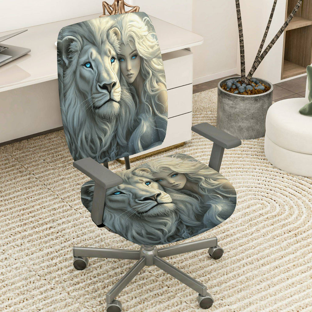 2-Piece Lion Animal Art  Computer Chair Cover Set, Seat and Backrest