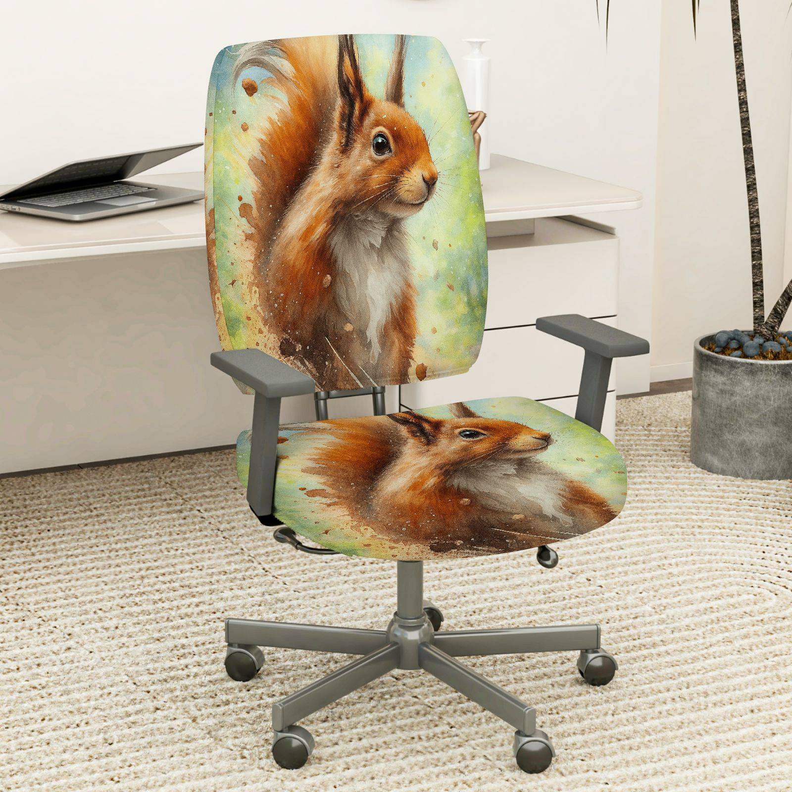2-Piece Squirrel Animal Art Nature Wildlife Decorative  Computer Chair Cover Set, Seat and Backrest