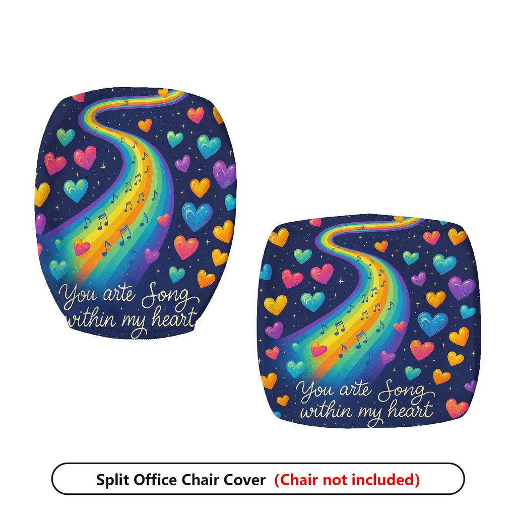 2-Piece Artistic Colorful Heart Rainbow Music Inspirational  Computer Chair Cover Set, Seat and Backrest
