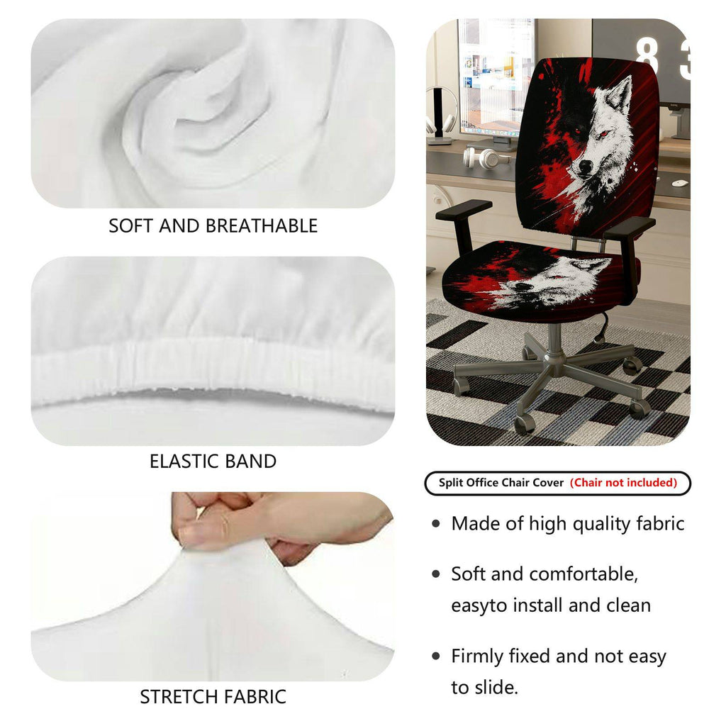 2-Piece Wolf Red Black Animal Art Stylish  Computer Chair Cover Set, Seat and Backrest