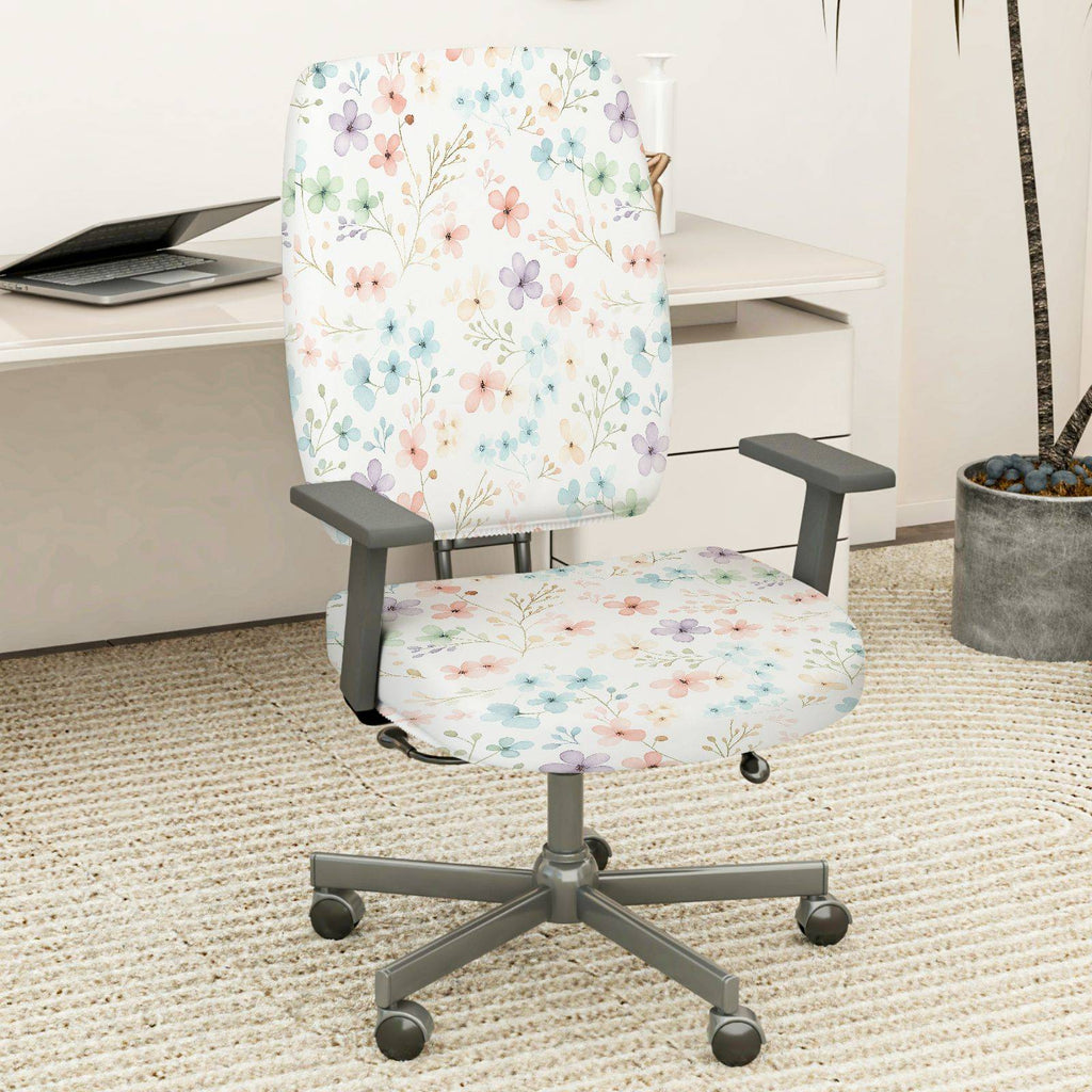 2-Piece Floral Pastel Botanical Pattern Spring Decor  Computer Chair Cover Set, Seat and Backrest