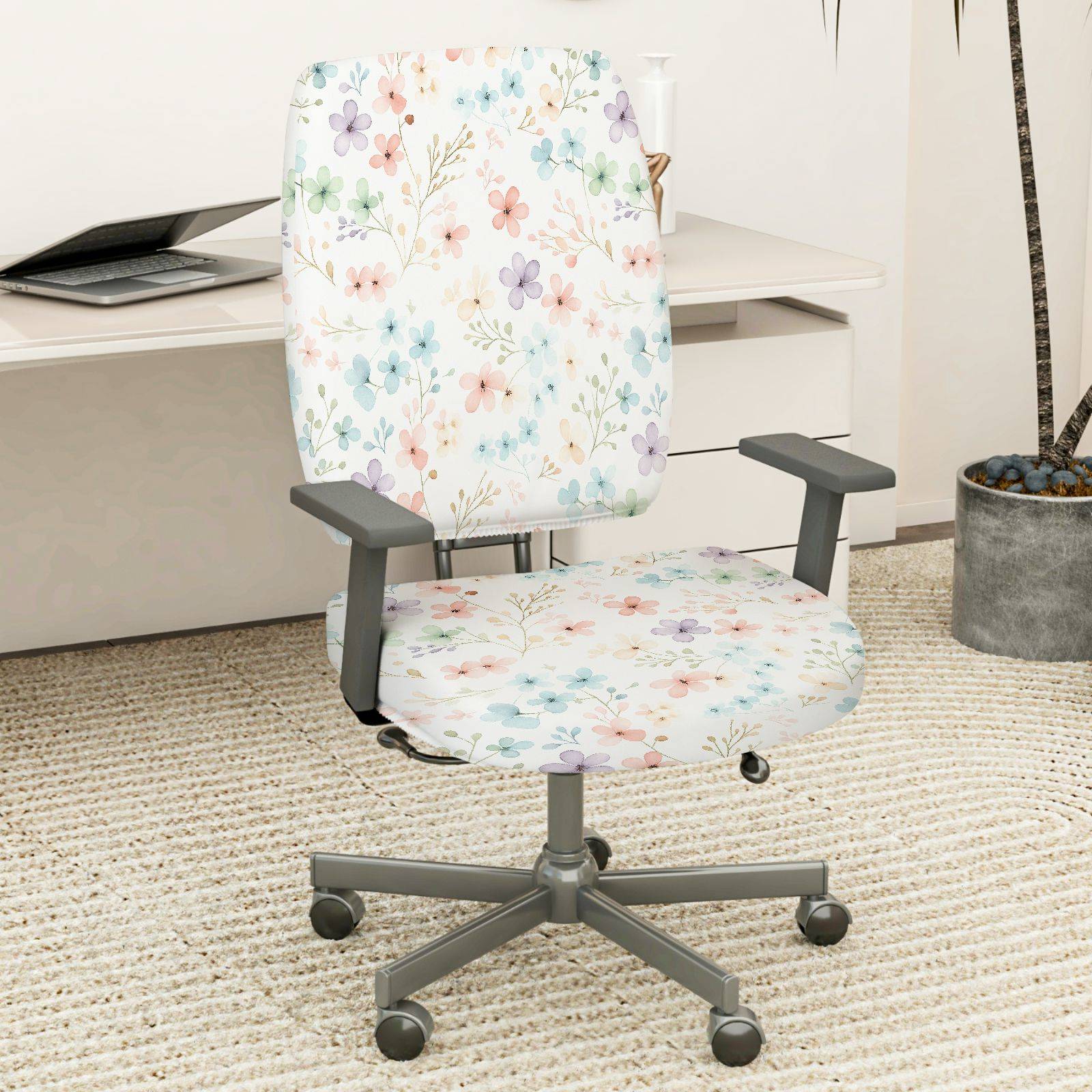 2-Piece Floral Pastel Botanical Pattern Spring Decor  Computer Chair Cover Set, Seat and Backrest